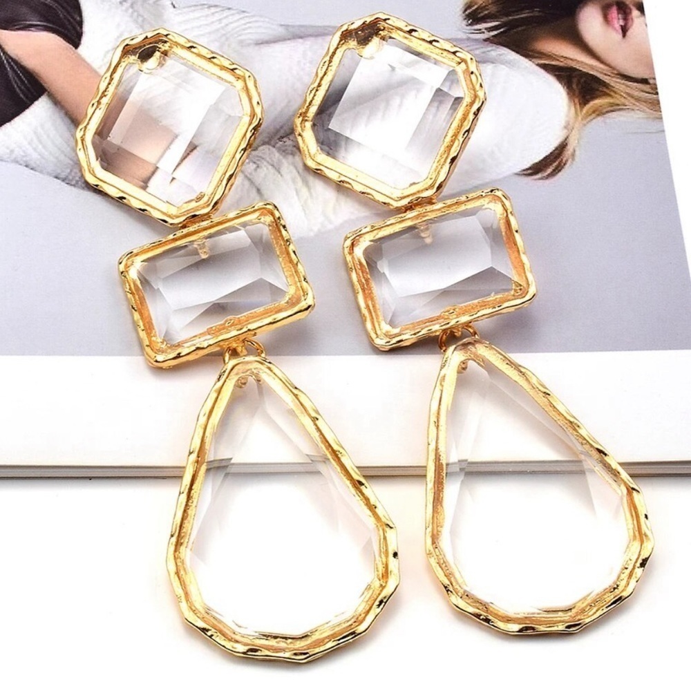 Luxury Clear Acrylic Geo Drop Earrings - Picture 5 of 13